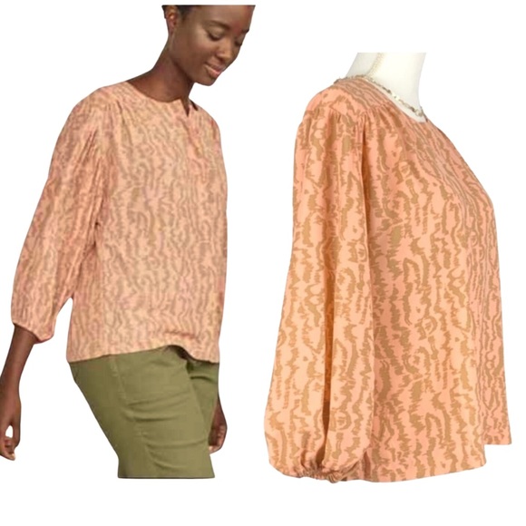 Elizabeth and James Peach Long Blouson Sleeve Placket Front Blouse size Medium - Picture 6 of 12